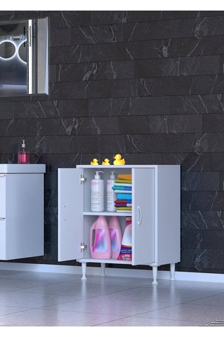 Eliusta Arden 65 Cm Beyaz 2 Bölmeli Banyo Düzenleyici Dolap 1 Raflı Çok Amaçlı Mutfak Dolabı 65x75x32,5 Cm Beyaz