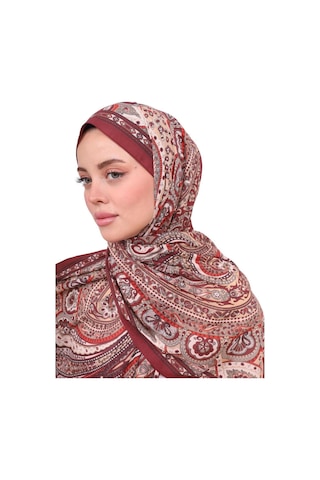 Premium Lux Original Etnik Desen Şal Vual İpek, 1. Sınıf, Hafif, Rahat, Şık, Tesettür Giyim Bordo
