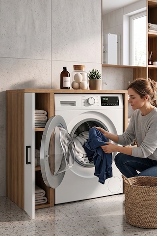 Naome Beyaz Meşe Tek Katlı Çamaşır Makinesi Dolabı Çok Amaçlı Banyo Dolabı Raflı Meşe Tek Naome