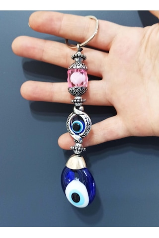 Nazar Boncuklu Pembe Kristal Taşlı Anahtarlık