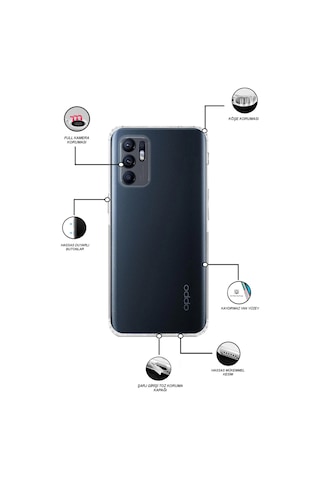 Oppo Reno 6 4G Kılıf Kamera Korumalı Tıpalı Şeffaf Silikon Kapak
