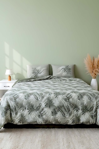 Dual Frond Çift Kişilik %100 Pamuklu Nevresim Takımı - 4 Parça Haki