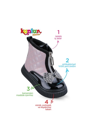 Kaptan Junior Kız Bebek Çocuk Botu Ortopedik Kaymaz Taban Barznk 560 Siyah