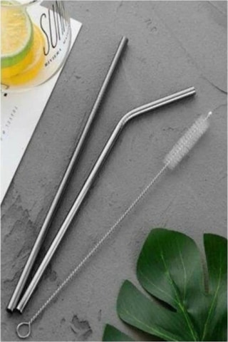 Mithra Life 2 Li Metal Paslanmaz Çelik Pipet Ve Temizleme Fırçası Mıt1116