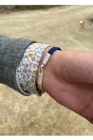 Kazzaze Gümüş Kazaziye Taraftar Bilekliği Sarı Lacivert Fener Bahçe Spor Renkleri 17 CM
