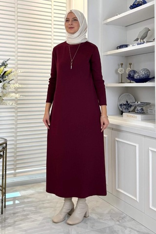 Rabia Şamlı Öykü Çelik Örme Triko Elbise Bordo Normal