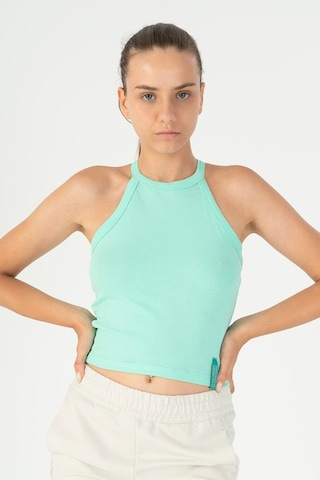 Maraton Slimfit Kadın Bisiklet Yaka Açık Yeşil Atlet Yeşil