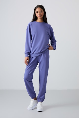 Tommy Life Eflatun Basic Pamuklu O Yaka Oversize Lastik Paça Kadın Eşofman Takım - 95287 Mor