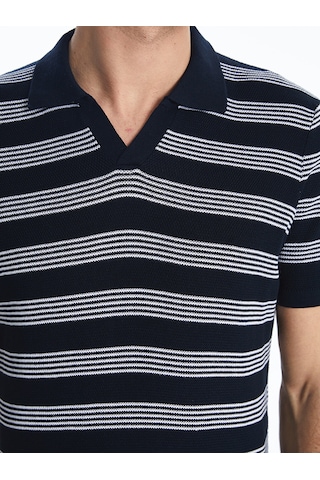Lcwaıkıkı Classic Lacivert Polo Yaka Çizgili Dokulu Erkek Triko Tişört