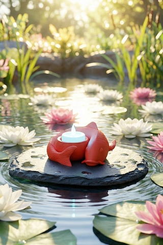 Oxyteez Balık Figürlü Led Mumluk Kırmızı Renk Reçine Tasarım Ev Ve Ofis Dekorasyonu