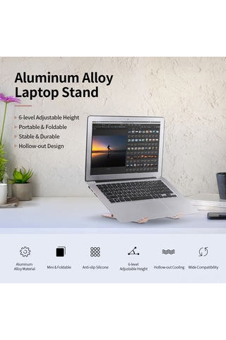 Padalink Alüminyum Dizüstü Bilgisayar Tutucu: 6 Seviye Yükseklik Ayarı, Katlanabilir, Soğutucu, Dizüstü Bilgisayar Yüksekleyici, Ergonomik, Siyah/gümüş