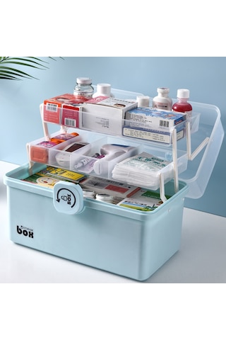 Moveevo Ev İçi Büyük Kapasiteli Çok Katlı Beyaz Orta Boy İlaç Kutusu - Acil Tıp Ve İlaç Saklama Gereci Beyaz