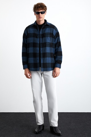 Wıldy  Erkek Pamuk-polyester Gömlek Yaka Relaxed Oduncu Mavi Gömlek