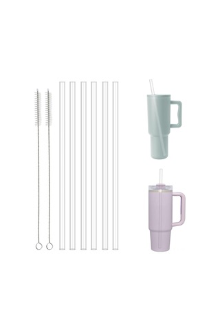 Xiyyadms 40 Uncla Kupa Uyumlu 6 Adet Şeffaf Yeniden Kullanılabilir Pipet, 2 Temizleme Fırçası İle, Çamaşır Makinesine Uygun, Çeşitli Markalara Uygun Değiştirme Pipetleri Şeffaf