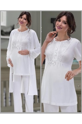 Nehir 2036 Hamile Lohusa 3Lü Pijama Sabahlık Takım (499085904)