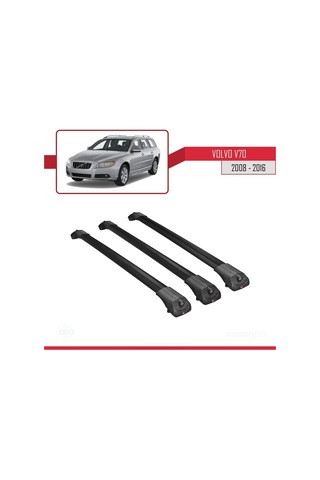 Volvo V70 2008-2016 Arası İle Uyumlu Ace-1 Ara Atkı Tavan Barı Siyah 3 Adet Bar