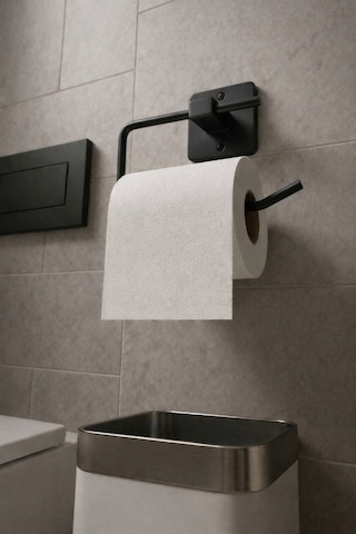 Kare Yapışkanlı Açık Tuvalet Kağıtlığı, WC Kağıtlık Tutucu Siyah KS-001 KTS