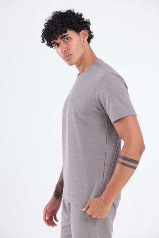 Rowinger Waffle Dokulu Nakış Logo Detaylı Oversize Erkek T-shirt Brown