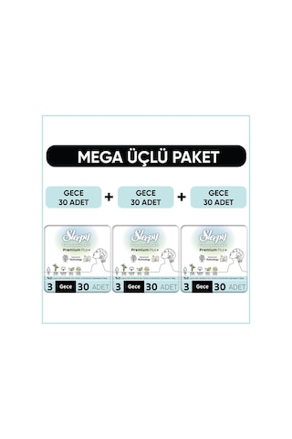 Sleepy Bio Natural Premium Plus Hijyenik Ped Mega Paket Gece 30x3 Adet