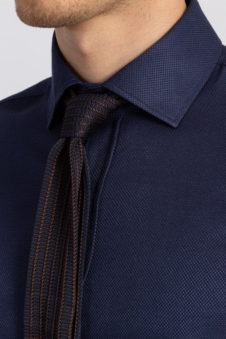Tudors Slim Fit Dar Kesim Armürlü Erkek Gömlek-16199 Lacivert