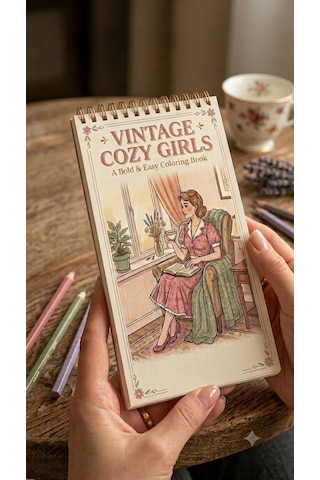 Nostalgic Vintage Cozy Girls Boyama Kitabı - Çanta / Cep Boy - 10x20 Cm