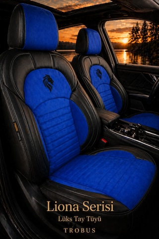 Peugeot 407 2004-2011 Araca Uyumlu Premium Tay Tüyü Koltuk Kılıfı Liona Serisi Mavi Siyah 04738924