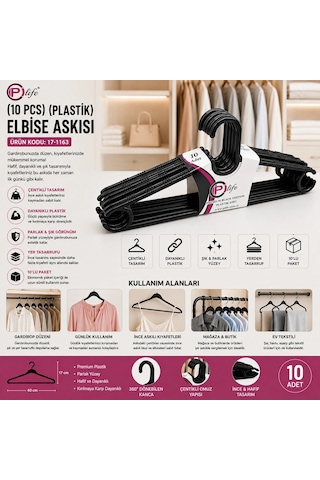 Bay 240 Adet Siyah Elbise Askısı Plastik 24x10pcs Bx40 Najmaddin Diğer