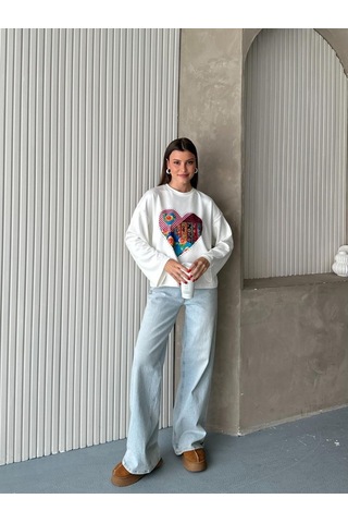Trend Paris Kadın Bisiklet Yaka Geniş Kol Desenli Dökümlü Bluz Kırmızı