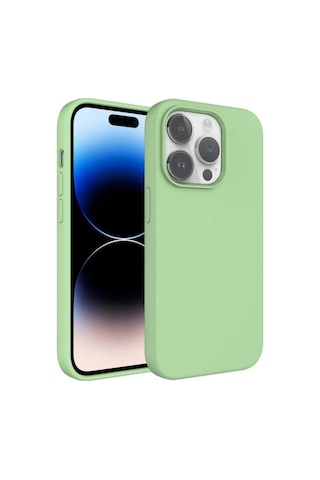 Apple Uyumlu iPhone 14 Pro Max Kılıf Sıvı Teknolojili Silinebilir Sert Zore Kivi Kapak Light Green