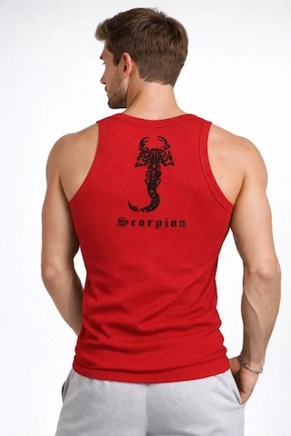 Vexor Erkek Fitilli Atlet Sıfır Yaka Slim Fit Arka Baskılı Spor Atlet - Kırmızı
