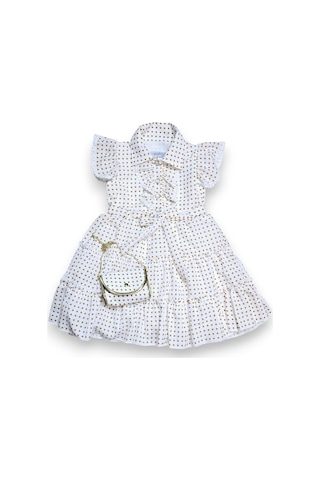 Çantalı Puantiyeli Kız Çocuk Elbise Somon