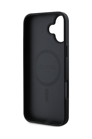 Apple iPhone 16 Uyumlu Kılıf Guess Lisanslı Magsafe Şarj Özellikli Yazı Logolu Saffiano Classic Siyah
