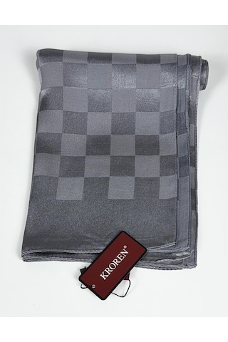 Kroren Krep Jakarlı Dama Desen Şal - 70 X 190 Füme
