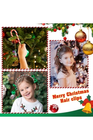 2'li Paket Noel Kafa Bandı Ve Noel Çanı Saç Bandı Kız Çocuk Saç Bandı Kırmızı Yeşil Gümüş Saç Aksesuarları Çok Renkli