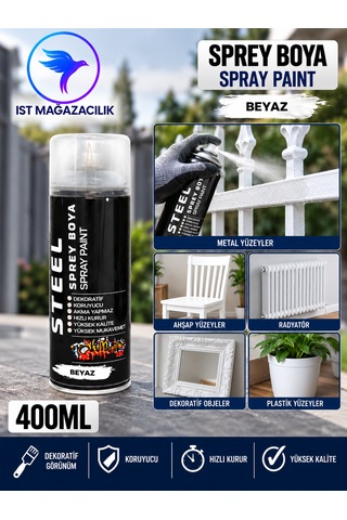 İst Steel Sprey Boya Beyaz 400 Ml 0001 Beyaz