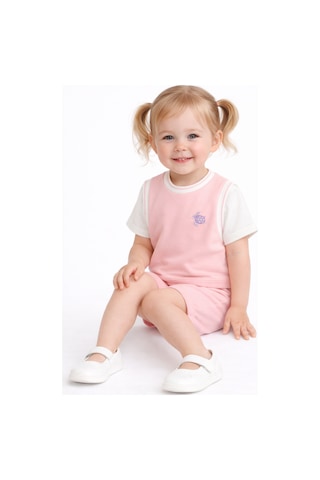 Harika Kids Kız Çocuk Şortlu Takım Yazlık Pamuklu Tişört Şort 2 Li Set Pembe