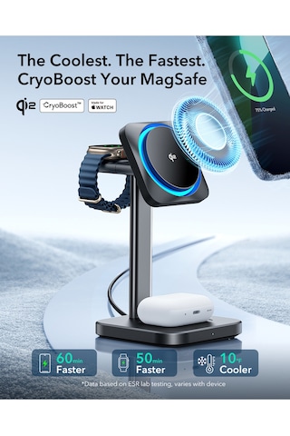 Qi2 Cryoboost 3 İn 1-15w Magsafe Masaüstü Şarj Standı İphone, Apple Watch Ve Airpods Uyumlu