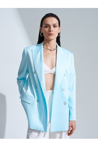 Dilvin 60802 Kruvaze Saten Blazer Ceket-mavi