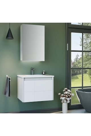 Orka Likya 65 Cm Mdf Mat Beyaz Banyo Dolabı Alt Modül Ve Lavabo Beyaz