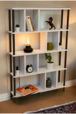 Yüksek Kalite 5 Raflı Kitaplık Ahşap Ayaklı Klasörlük Mutfak Rafı Çok Amaçlı Düzenleyici Raf Beyaz