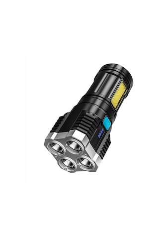 Soulader Güçlü Ve Dayanıklı 4 Çekirdekli Şarj Edilebilir Led El Feneri, Uzun Menzilli Spot Işık, Açık Hava Etkinlikleri, Balıkçılık, Kamp Ve Gece Yürüyüşleri İçin Pratik Ve Parlak Aydınlatma Çözümü Siyah