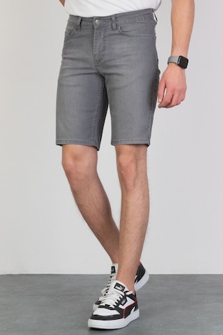 HLT Jeans Erkek Taşlamalı Rahat Kesim Esnek Likralı Gri Kot Jean Şort 001