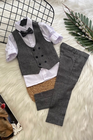 Yelekli Papyonlu Katyonik Erkek Çocuk Takım Elbise Gri