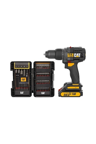 Cat DX1120 18V/2.0AH Li-ion Çift Akülü Kömürsüz Profesyonel Şarjlı Darbeli Matkap + DA01902 45 Parça Vidalama Uç Seti