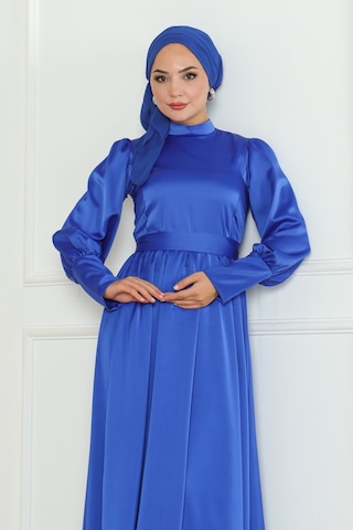 Kuşaklı Saten Abiye 1136 - Saks Mavisi