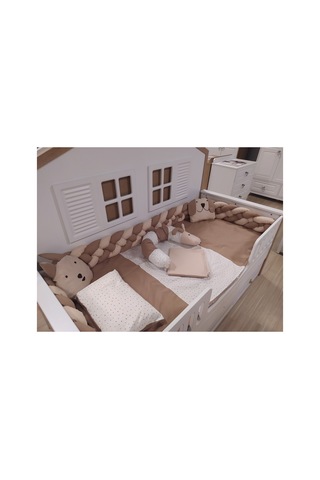 Montessori Cocuk Uyku Seti 100x200 %100 Koton Nevresim 155 215 Cm, Lastikli Çarşaf Kahverengi