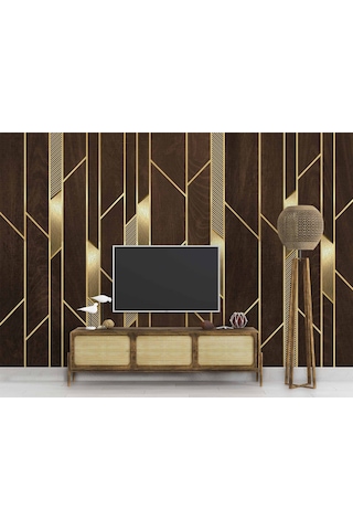 3d Ahşap Altın Panel Duvar Kağıdı Baskı 1 M²