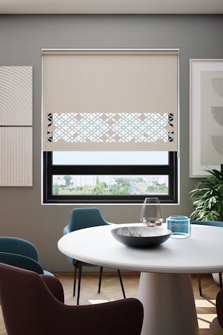 Lazer Kesim Mat Stor Perde, Lazer Kesimli Klasik Serisi, C-131003 Açık Kahverengi Siyah