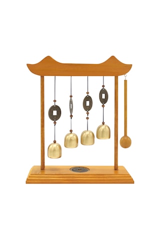 Ranyeek Ev Dekorasyonu Mutfak Züccaciye: Bakır Ve Ahşap Dört Zilli Zil, 220x200x50mm, 100g