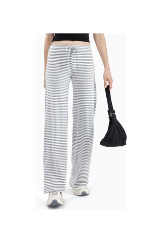 Hiccup Busem İpli Bel Wide Leg Çizgili Pantolon Gri